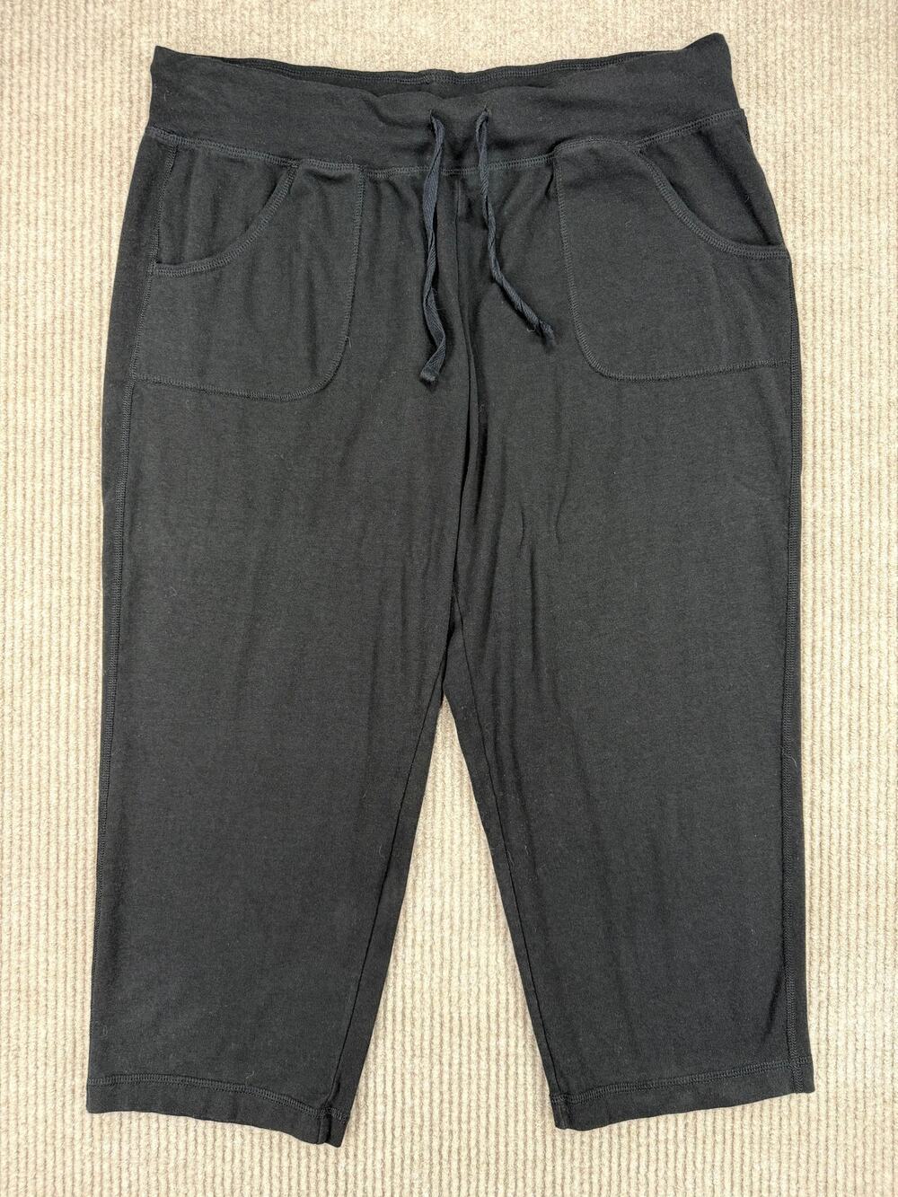 Athletic Works Black Cotton Modal Drawstring Capri Pants L 12-14